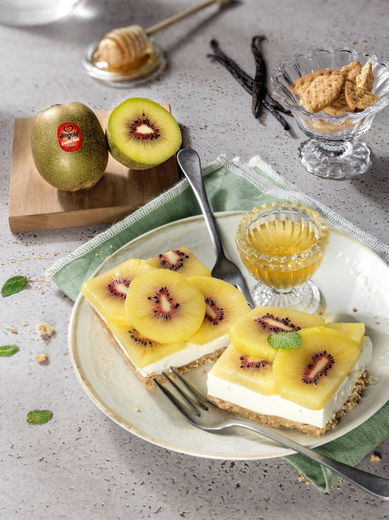 Cheesecake de kiwis rojos: barritas de cheesecake sin cocción