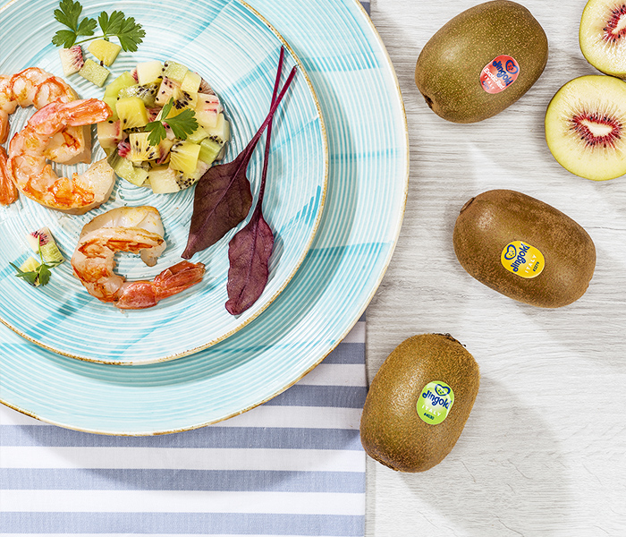 Insalata di gamberi e tartare di kiwi