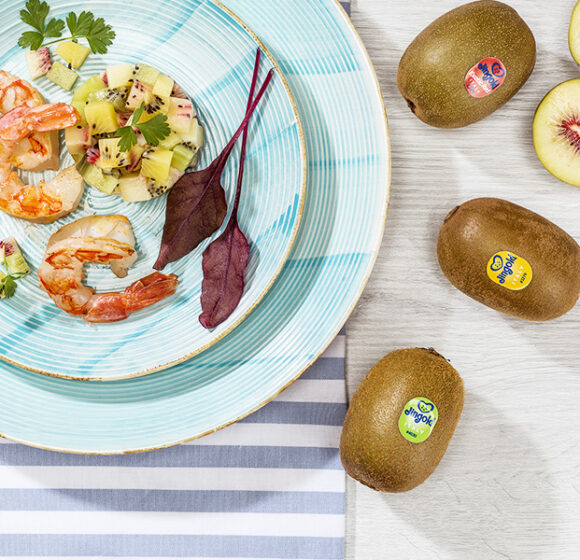 Insalata di gamberi e tartare di kiwi